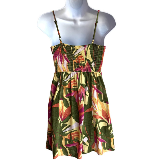 Rewind Colorful Tropical Print Cut Out Fit and Flare Dress with Smocking size S - Picture 2 of 4